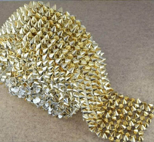 1-Yard, DIY Spikes, Studded Mesh, Sew, or Glue on, Pointed Spikes/Studs, Cone Flatback, Punk Rock Trim, Mesh Studs, Beaded Craft Supplies