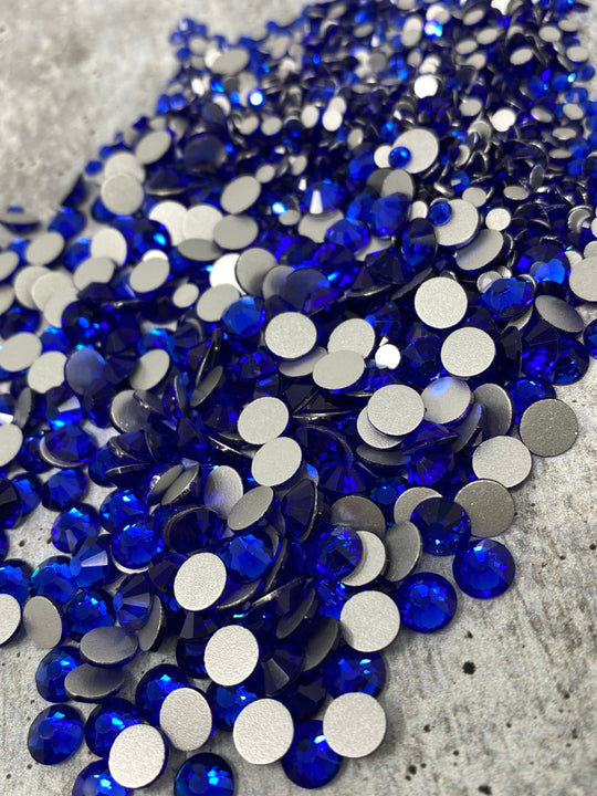 Glass Rhinestones "ROYAL BLUE" Non-Hotfix, Sizes SS6 - SS30, Faceted Rhinestone Crystals, Round FlatBack Glass (1440), Periciosa Stones
