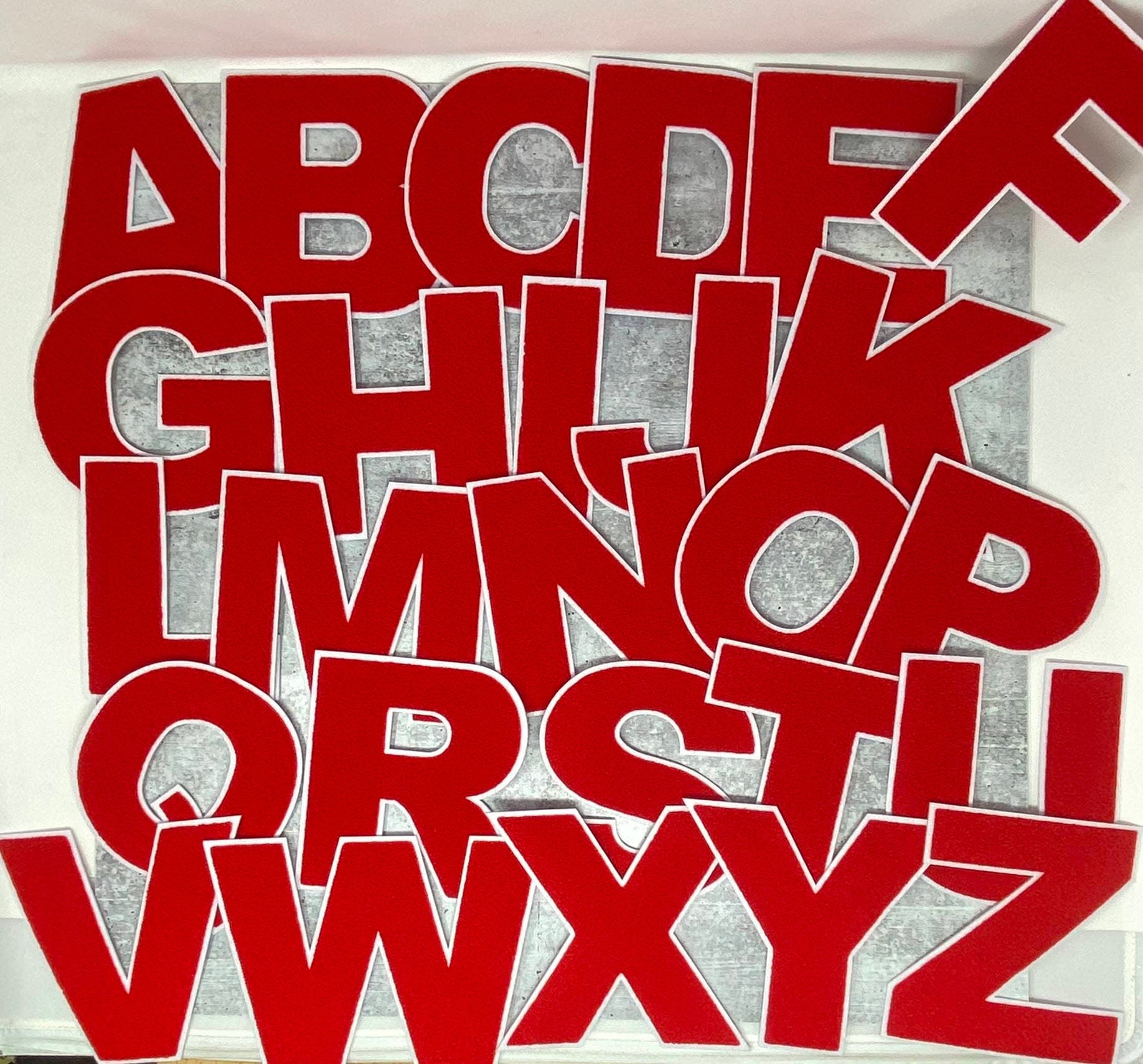 Large 6 Varsity Letter, RED/WHITE, Chenille & w/Felt Letters, 1