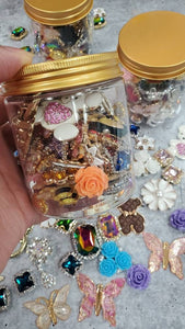 Exclusive: 11oz "Charmed Mystery Jar" Assorted Alloy & Rhinestone Charms,Charm Bundle, Flatback Charms for Deco, Cellphone Cases, Shoes, DIY