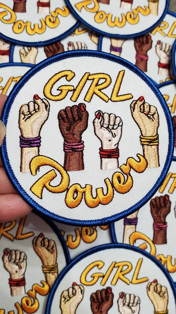 Exclusive: "Girl Power Fist" Female Empowerment Patch, Feminist Fist Patch, All Skintones Colorful Iron-on Patch; DIY Patch, Size 3", 1-pc
