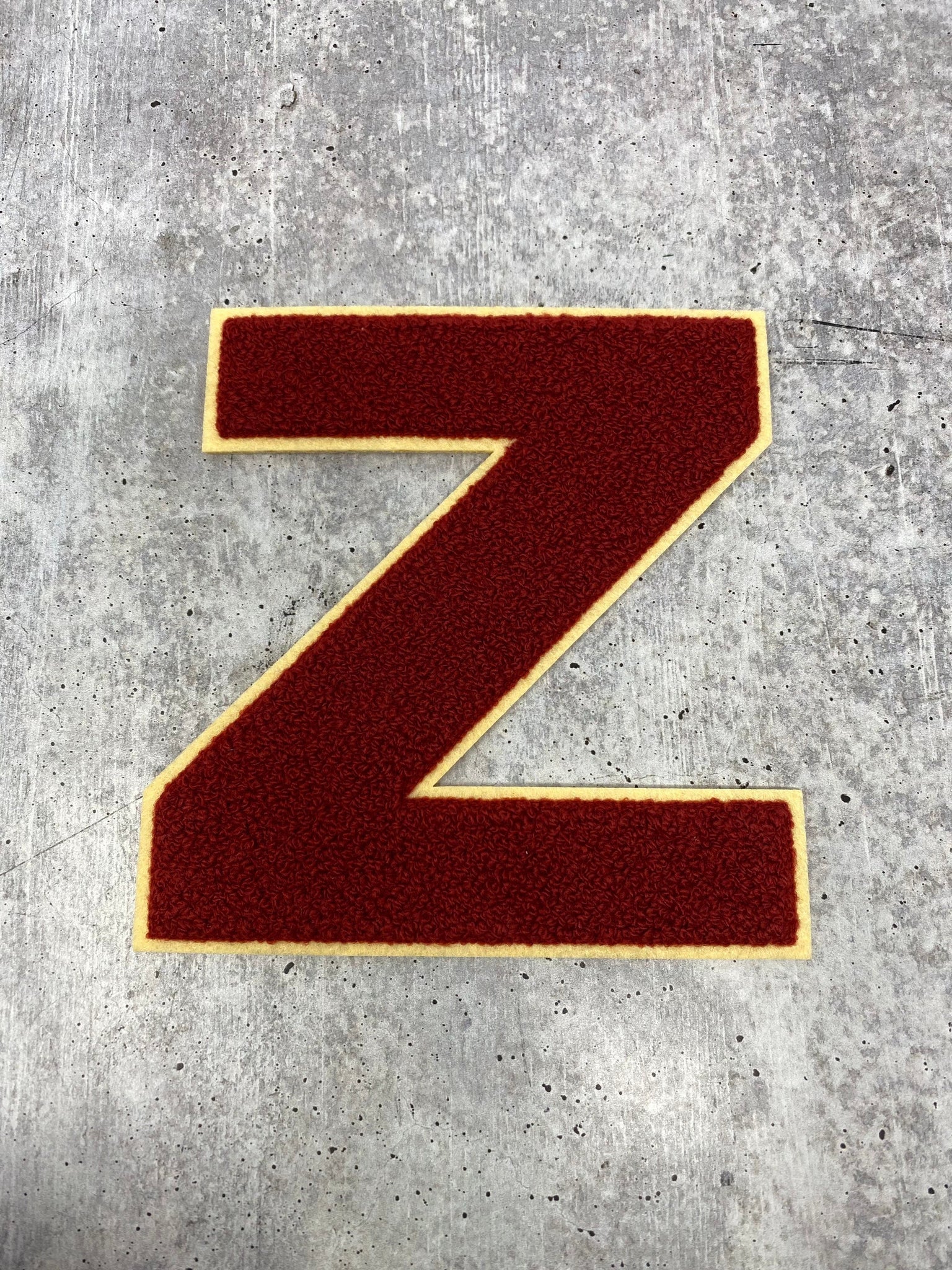 Large 6" Varsity Letter, BURGUNDY/BEIGE,Chenille & w/Felt Letters, 1-pc, Choose Your Letter, A to Z Patch, Iron-on or Sew