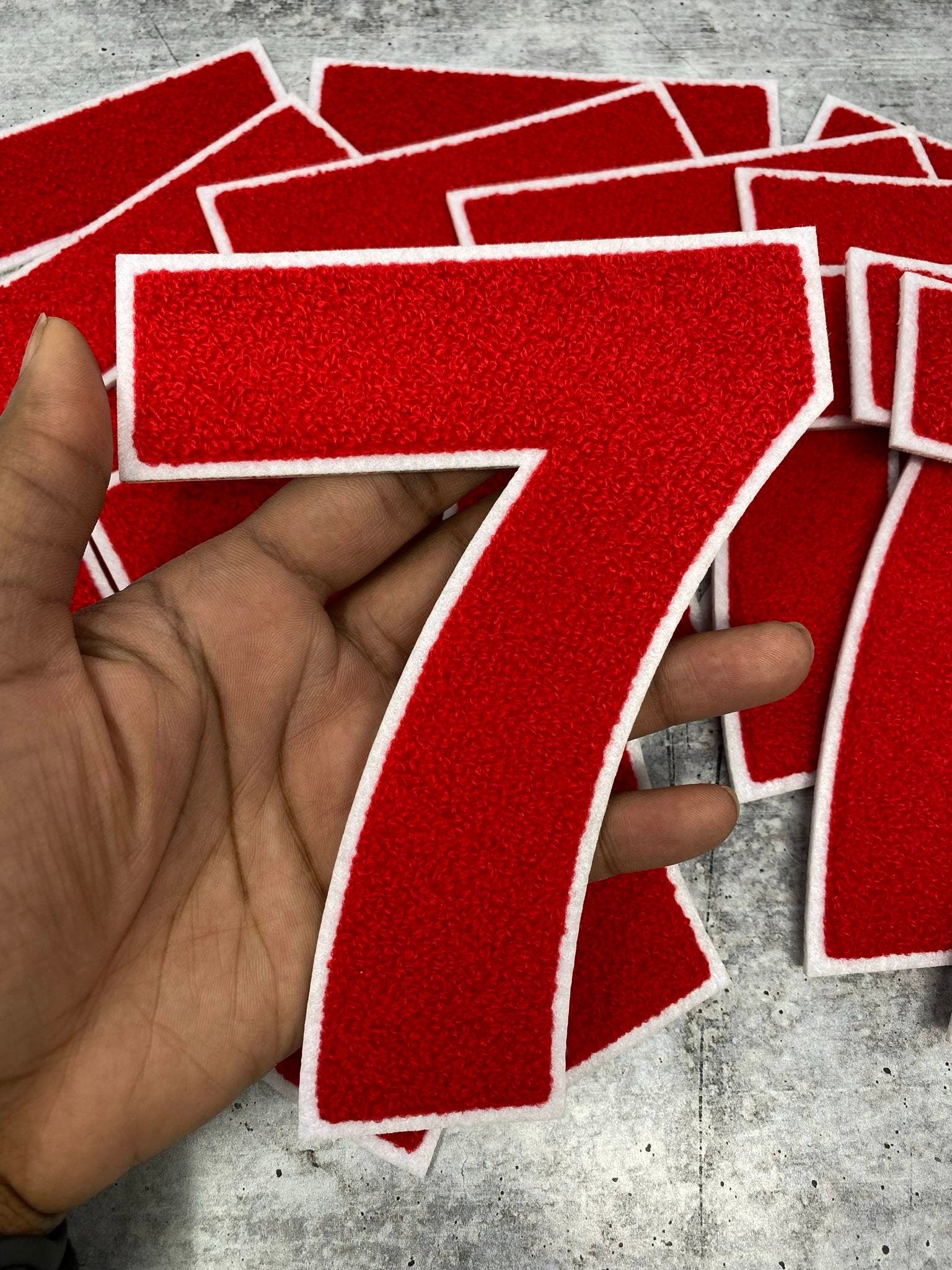 Numbers: 6 Large RED/WHITE Varsity Patches, Chenille w/Felt Letters –  PatchPartyClub
