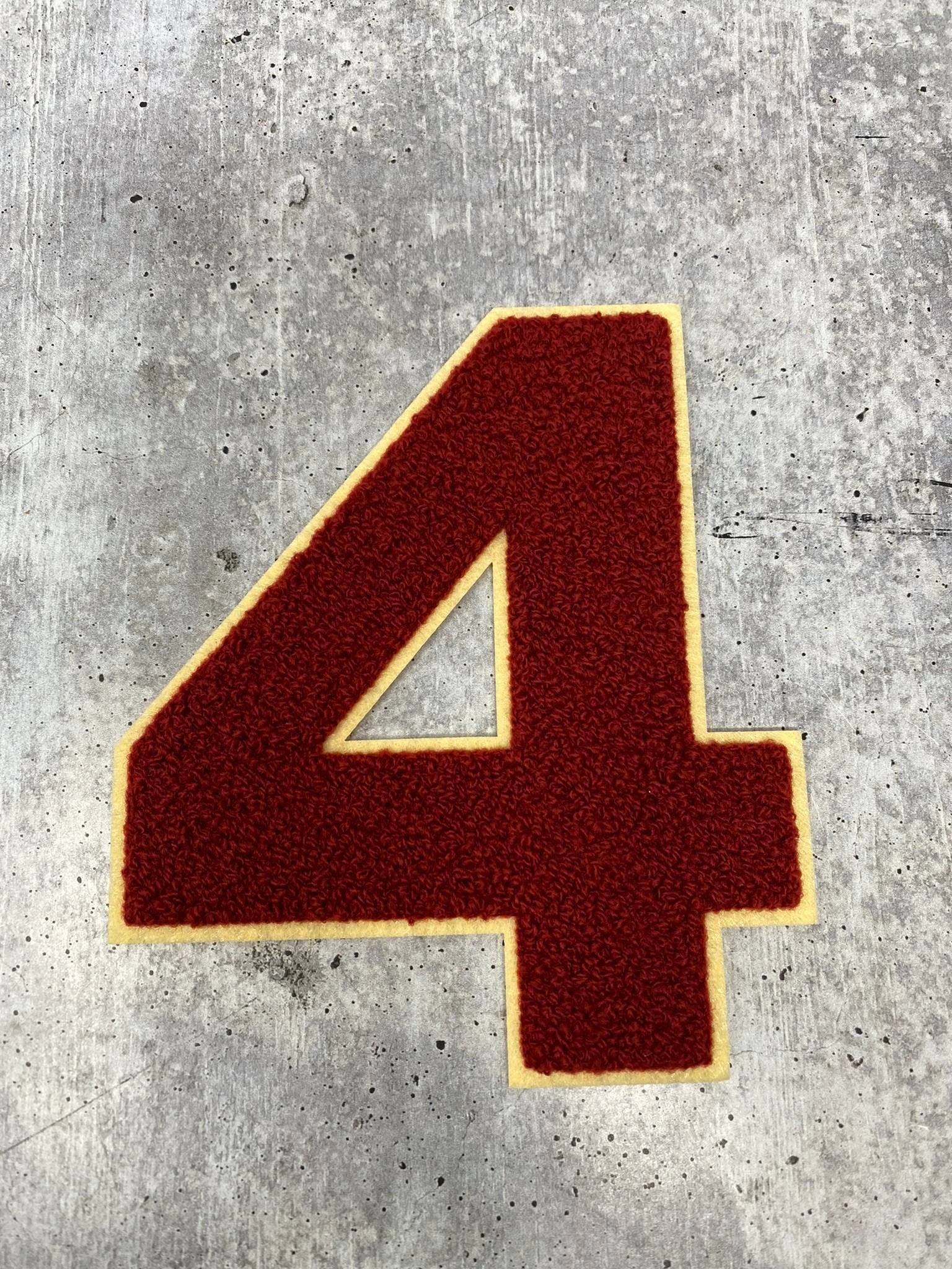 Numbers: 6 Large Burgundy/Beige Varsity Patches, Chenille w/Felt  Letters, 1-pc, Choose Your Letter, 0 to 9 Patch, Iron-on, Jacket Patch