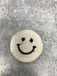 New: White, Chenille "Smile Patch" w/ Gold Glitter, Size 2.5", Smiley Face Patch with Iron-on Backing, Fuzzy Happy Face Applique, Fun Patch