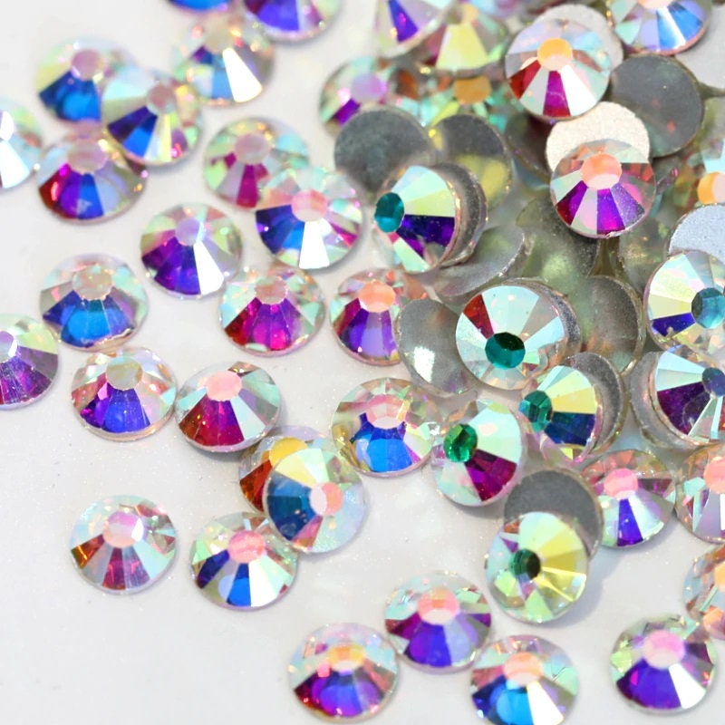 Glass Rhinestones "CRYSTAL AB" Non-Hotfix, Sizes SS6 - SS30, Faceted Rhinestone Crystals, Round FlatBack Glass (1440), Periciosa Stones