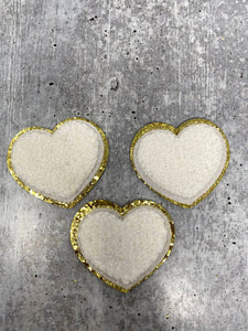 New: White, Chenille 1-pc "Heart Patch" w/ Gold Glitter, Size 2.5", Love Patch with Iron-on Backing, Fuzzy Applique, Iron-on Patch for Girls