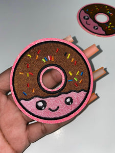 NEW, Adorable 1-pc "Sprinkle Donut" Patch w/Pink GLITTER, Cute Patch for Girls, iron-on Patch, Denim & Crocs Patch for Little Girls, Size 3"