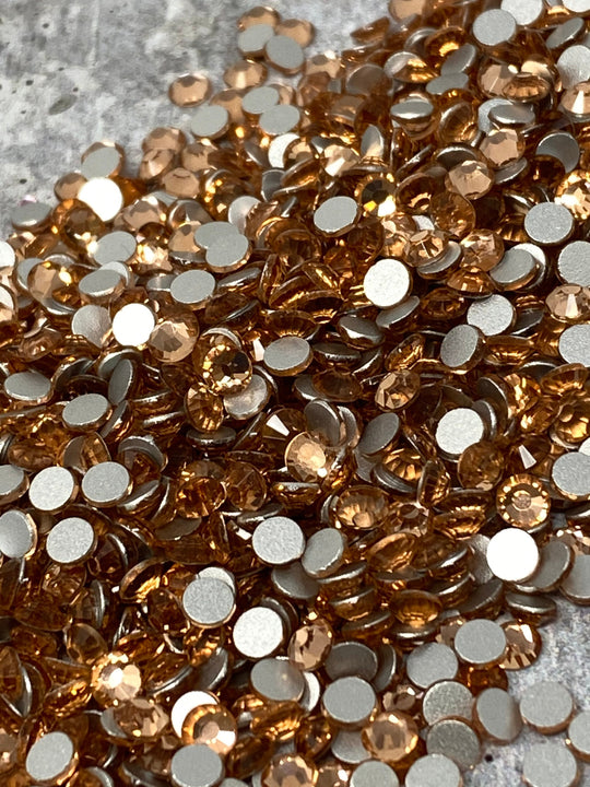 Glass Rhinestones "CHAMPAGNE" Non-Hotfix, Sizes SS6 - SS30, Faceted Rhinestone Crystals, Round FlatBack Glass (1440), Periciosa Stones