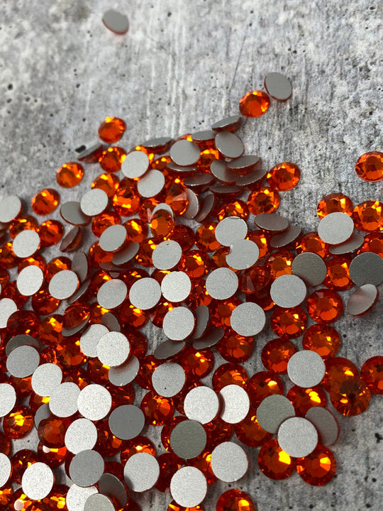 Glass Rhinestones "ORANGE" Non-Hotfix, Sizes SS6 - SS30, Faceted Rhinestone Crystals, Round FlatBack Glass (1440), Periciosa Stones