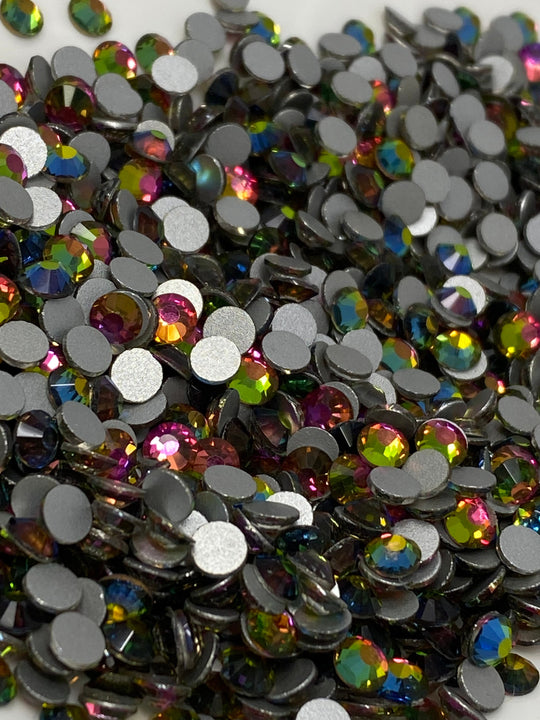 Glass Rhinestones "DARK AB CRYSTAL" Non-Hotfix, Sizes SS6 - SS30, Faceted Rhinestone Crystals, Round FlatBack Glass (1440), Periciosa Stones