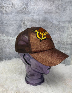 Exclusive "Queen Fist" Bronze/Brown Glitter, Messy Bun/Ponytail Hat, Glitter Hat, Sparkling Bad Hair Day Hat, Gift for Her, Fashionable Hat