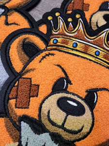 Exclusive, Orange 1-pc, Chenille,"Got The Bag Bear," w/Band-aid, Large Patch for Jackets or Hoodies, Size 12", Patch for Men, Fuzzy Bear