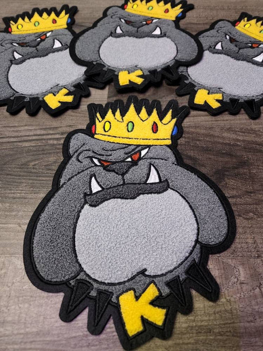 Exclusive, 1-pc, Chenille,"Bulldog King,", Large Patch for Jackets or Hoodies, Size 10", Patch for Men, Fuzzy Patch, DIY Crafts