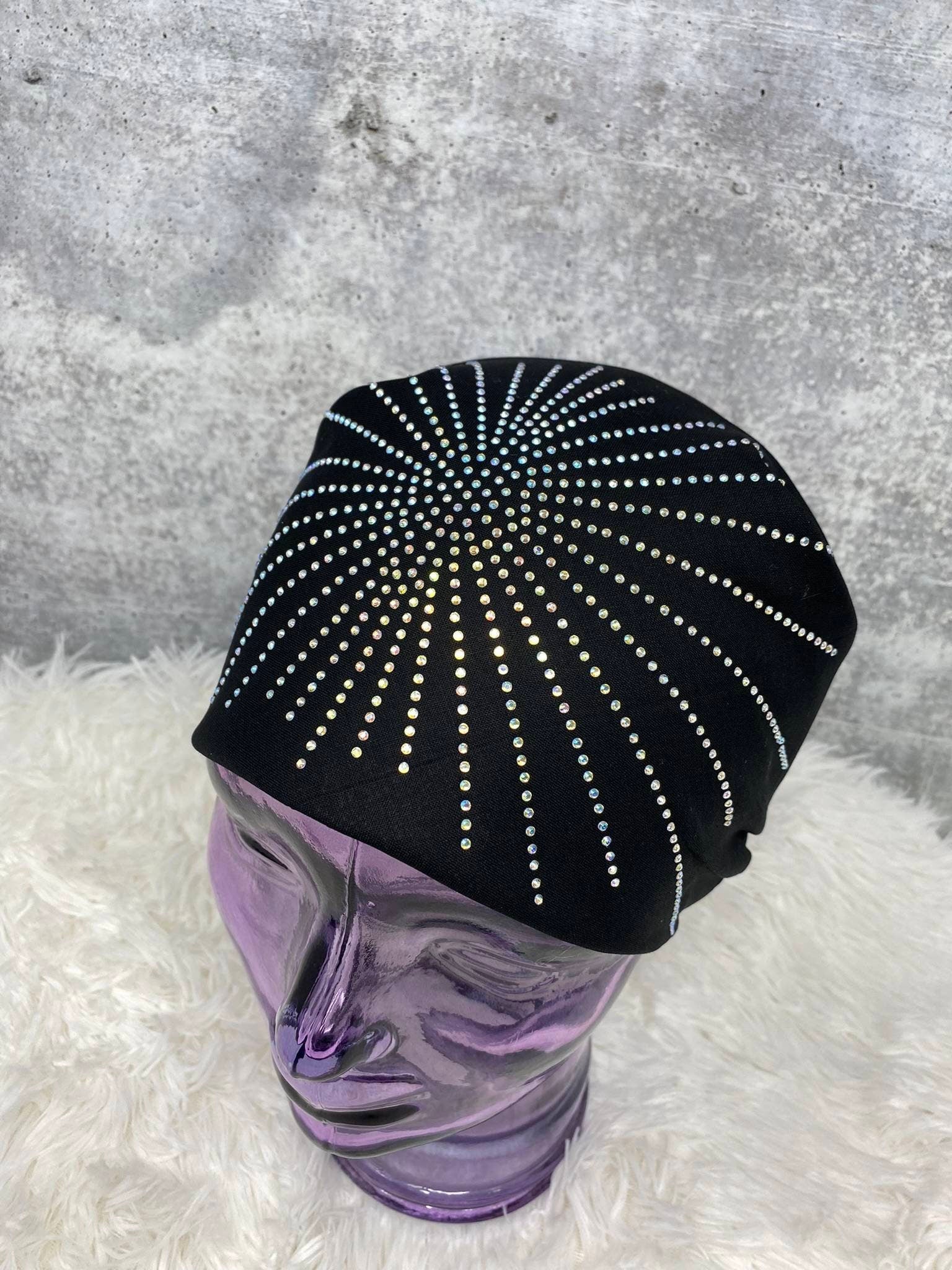 Sparkling Bursts, Handmade Bling Headscarf, Women's Bandana Accessories, Scarf for Bikers, Work-out, Bad Hair Day, Blinged Out Head Cover