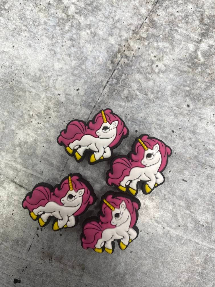 Hot Pink & White, "Unicorn" 1-pc Charm for Crocs; Symbolic Statement Charms for Clogs;  Cute Charm for Shoes and Silicone Bracelets