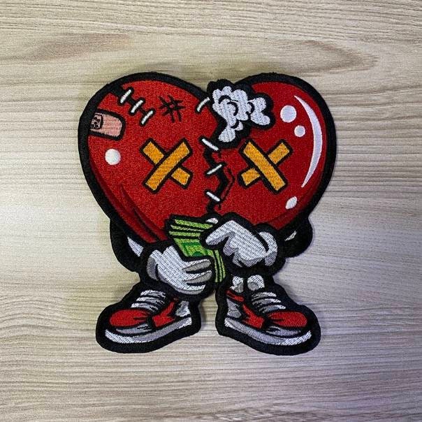 New: 1-pc "Broken Hearted But, Still Hustlin" 100% Embroidered Heart, Iron on Patch, DIY Applique, Large Patch, Size 6", Jacket Patch