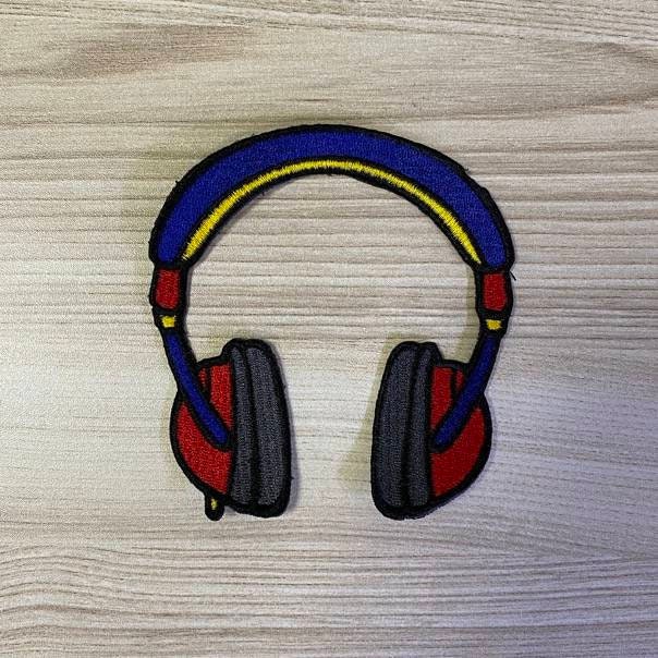 New, 1-pc "Headphone" Music Lovers Iron On  Embroidered Patch, Size 4" Hip Hop Patch, Small Patch for Jackets, Crocs, Bags, and More