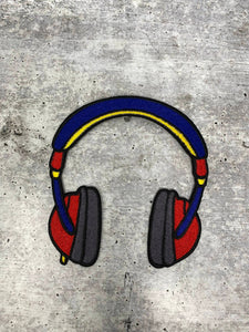 New, 1-pc "Headphone" Music Lovers Iron On  Embroidered Patch, Size 4" Hip Hop Patch, Small Patch for Jackets, Crocs, Bags, and More