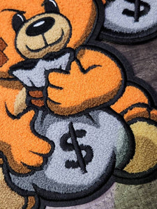 Exclusive, Orange 1-pc, Chenille,"Got The Bag Bear," w/Band-aid, Large Patch for Jackets or Hoodies, Size 12", Patch for Men, Fuzzy Bear