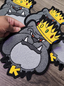 Exclusive, 1-pc, Chenille,"Bulldog King," Large Patch for Jackets or Hoodies, Size 10", Patch for Men, Fuzzy Patch, DIY Crafts,  Doggie Vest