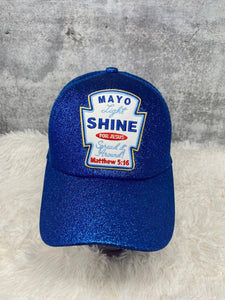 New, Blue, "Mayo Light Shine" Messy Bun/Ponytail Hat, Glitter Hat, Bad Hair Day Hat, Gift for Her, Fashion Hat, Inspirational Gifts for Her