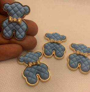 Exclusive, Light Blue "Bear" Tufted w/Gold Bow Charm, 1-pc Flatback Charm for CR O CS, Phone Cases, Sunglasses, Decor, and More! Size 2"