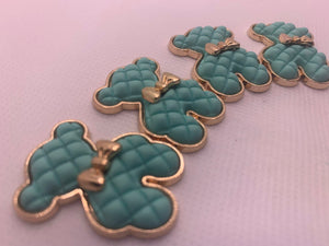 Exclusive, Seafoam Green "Bear" Tufted w/Gold Bow Charm, 1-pc Flatback Charm for CR O CS, Phone Cases, Sunglasses, Decor, and More! Size 2"