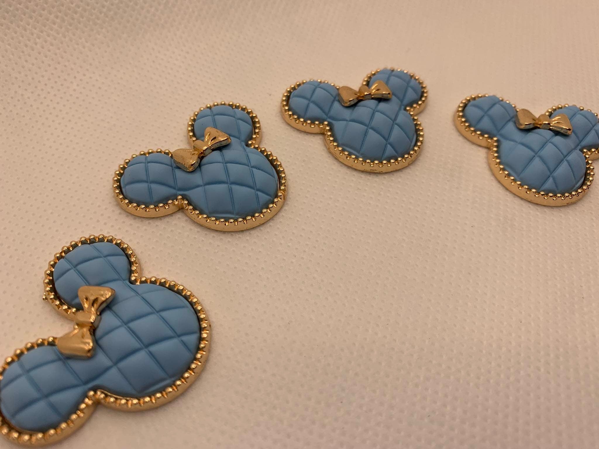 Light Blue Charm, Cute "Mouse Ears" Tufted w/Gold Bow, 1-pc Flatback Charm for CR OCS, Phone Cases, Sunglasses, Decor, and More! Size 2"