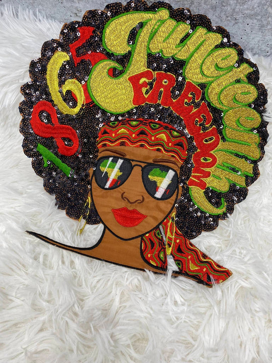 One-of-a-kind, 1865 Juneteenth 1-pc Iron-On "Afro Queen" Patch; Juneteenth Accessories for Clothing, Large Jacket Patch, Limited Edition