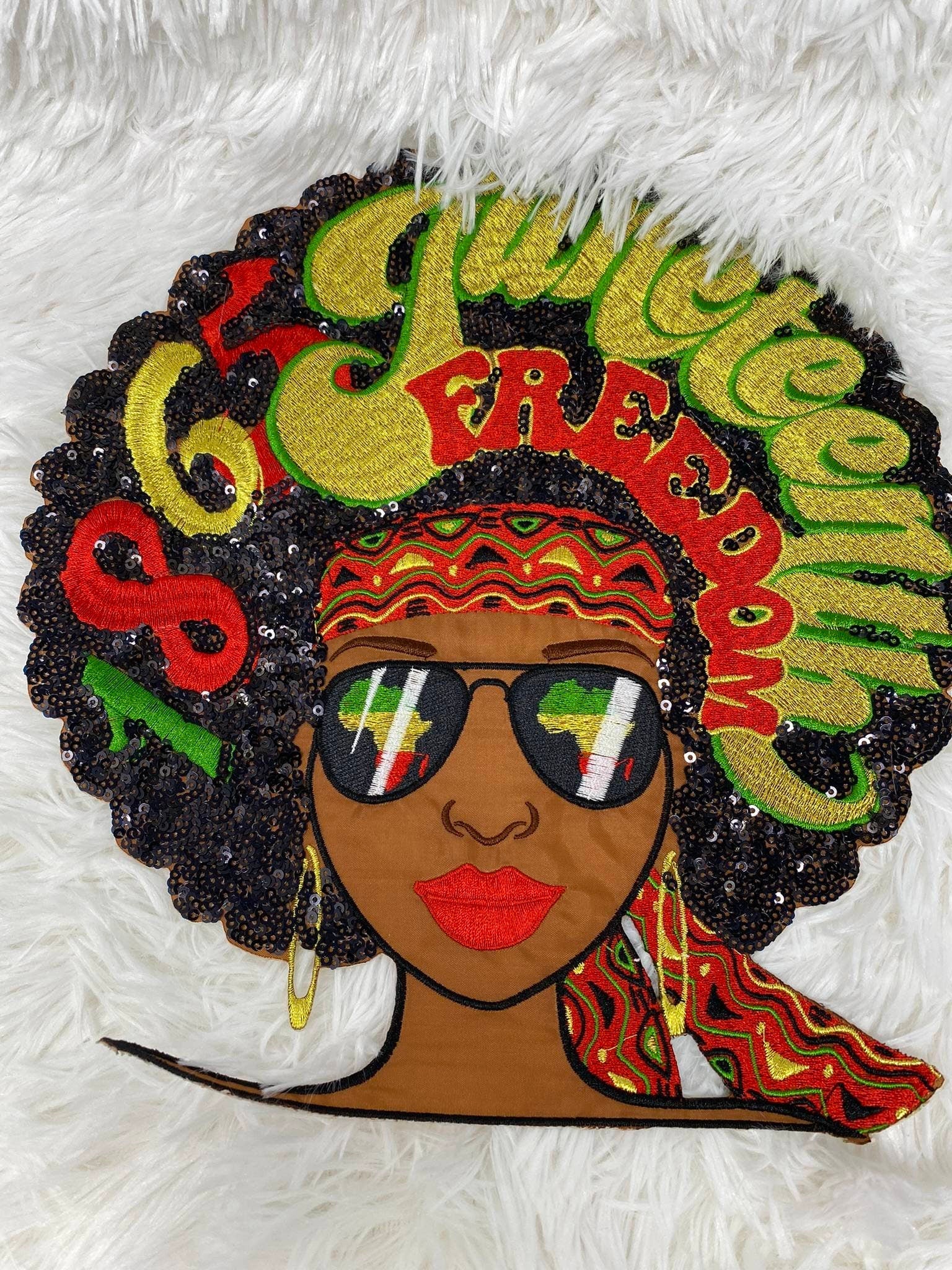 One-of-a-kind, 1865 Juneteenth 1-pc Iron-On "Afro Queen" Patch; Juneteenth Accessories for Clothing, Large Jacket Patch, Limited Edition