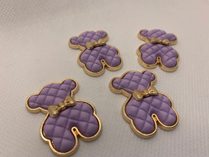 Exclusive, Lavendar "Bear" Tufted w/Gold Bow Charm, 1-pc Flatback Charm for CR O CS, Phone Cases, Sunglasses, Decor, and More! Size 2"
