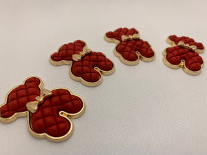 Exclusive, RED "Bear" Tufted w/Gold Bow Charm, 1-pc Flatback Charm for CR O CS, Phone Cases, Sunglasses, Decor, and More! Size 2"
