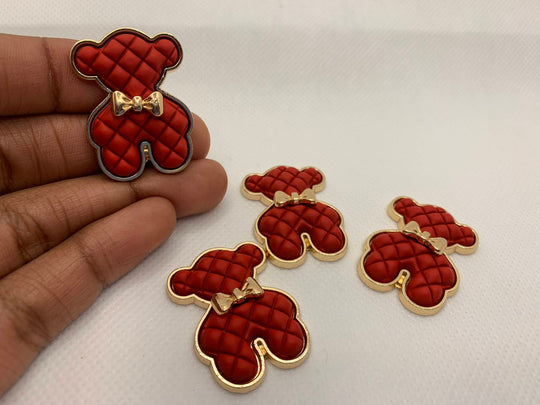 Exclusive, RED "Bear" Tufted w/Gold Bow Charm, 1-pc Flatback Charm for CR O CS, Phone Cases, Sunglasses, Decor, and More! Size 2"