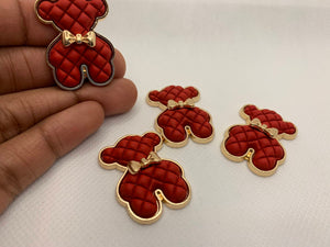 Exclusive, RED "Bear" Tufted w/Gold Bow Charm, 1-pc Flatback Charm for CR O CS, Phone Cases, Sunglasses, Decor, and More! Size 2"