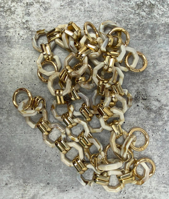 New, GOLD "Cream & Beige" Croc Chain for Croc Decoration; Croc Jewelry, Shoe Charms for Clogs; 1-pc Link Chain for Shoes, Gifts for Nurses