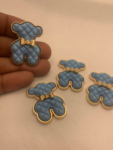 Exclusive, Light Blue "Bear" Tufted w/Gold Bow Charm, 1-pc Flatback Charm for CR O CS, Phone Cases, Sunglasses, Decor, and More! Size 2"