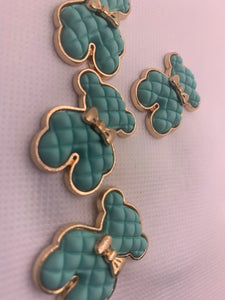 Exclusive, Seafoam Green "Bear" Tufted w/Gold Bow Charm, 1-pc Flatback Charm for CR O CS, Phone Cases, Sunglasses, Decor, and More! Size 2"
