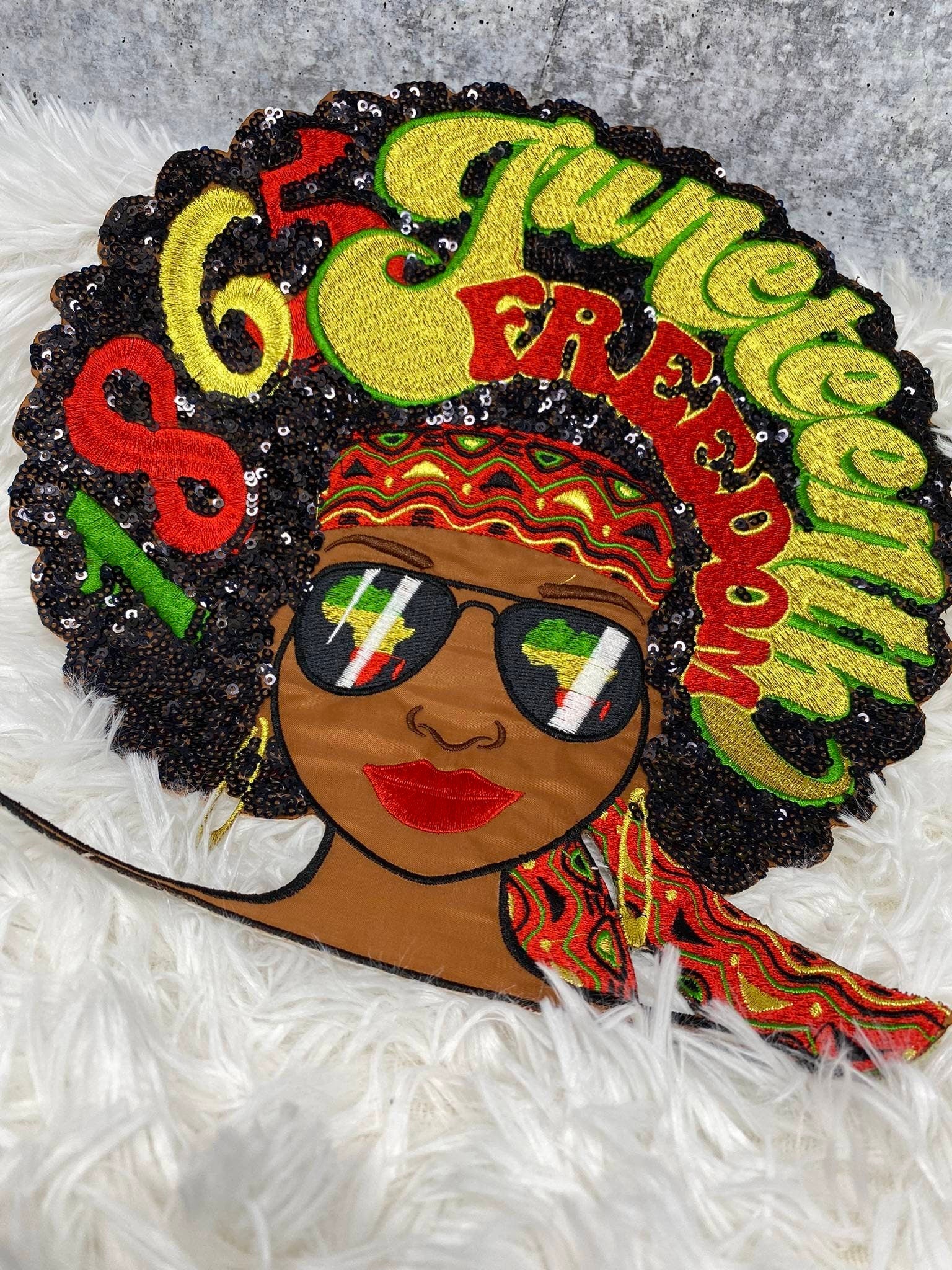 One-of-a-kind, 1865 Juneteenth 1-pc Iron-On "Afro Queen" Patch; Juneteenth Accessories for Clothing, Large Jacket Patch, Limited Edition