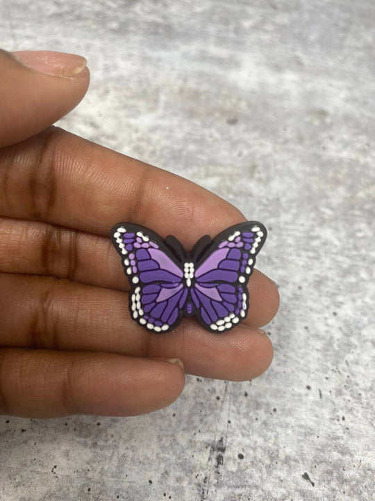 Cute, 1-pc Purple "Butterfly" Croc Charm; Charms for Girls & Nurses; Trendy Rubber Charm for Shoes and Silicone Bracelets, Glam Shoe Decor