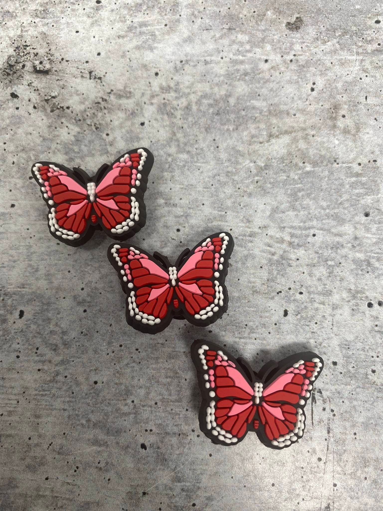 Cute, 1-pc Red "Butterfly" Croc Charm; Charms for Girls & Nurses; Trendy Rubber Charm for Shoes and Silicone Bracelets, Glam Shoe Decor