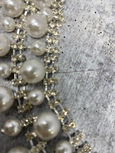 Beautiful 1-yard "Pearl & Crystal" Rhinestone Trim, Sparkling Sash for Wedding and Prom Dress, Croc Trim, Bling Strap Applique