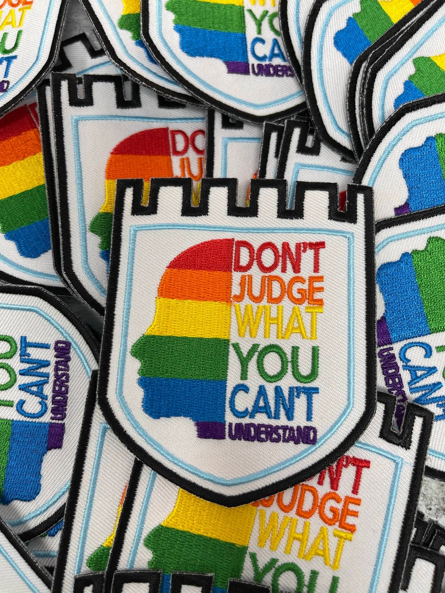 Pride Collection: 1-pc, "You Can't Judge", Sz 3.5" Embroidered Iron-on Patch/LGBTQ Patch for Jackets, Hats, Crocs, Bags, & More,Pride Gifts