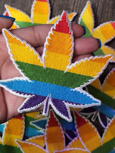 Pride Collection: 1-pc, "Marijuana Leaf" Colorful Weed Patch, 4" Embroidered Iron-on Patch/LGBTQ Patch for Jackets, Hats, Pride Stoner Leaf
