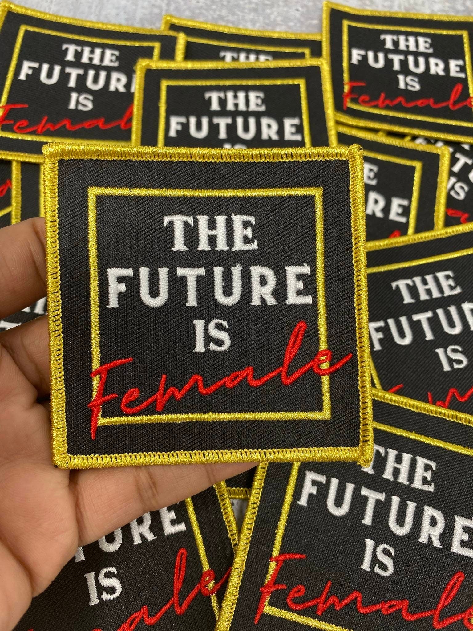 New "The Future is Female" 3"x3" Iron-On Patch, Embroidered Patch for Hats; Applique for Clothing & Accessories, Morale Badge, Feminist Gift