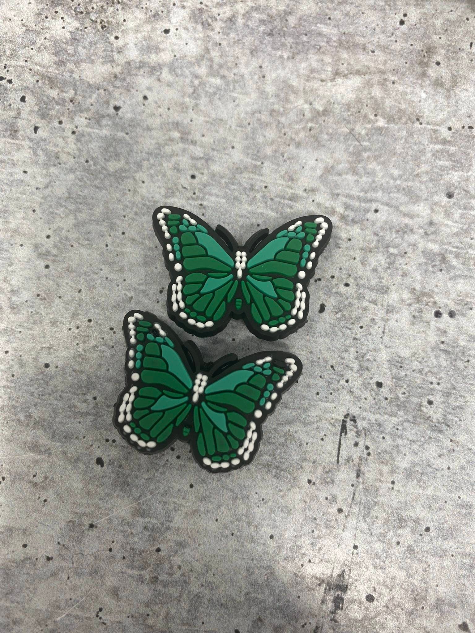 Cute, 1-pc Green "Butterfly" Croc Charm;  Charms for Girls & Nurses; Trendy Rubber Charm for Shoes and Silicone Bracelets, Glam Shoe Decor