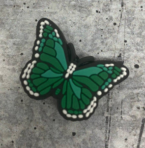 Cute, 1-pc Green "Butterfly" Croc Charm;  Charms for Girls & Nurses; Trendy Rubber Charm for Shoes and Silicone Bracelets, Glam Shoe Decor