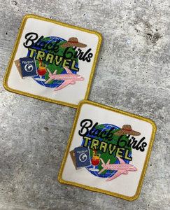 Wanderlust "Black Girls Travel" Iron-on Patch, Size 3"x3" with Metallic Gold, Embroidered Patch for Jackets, Hats, & Crocs, Small Patch