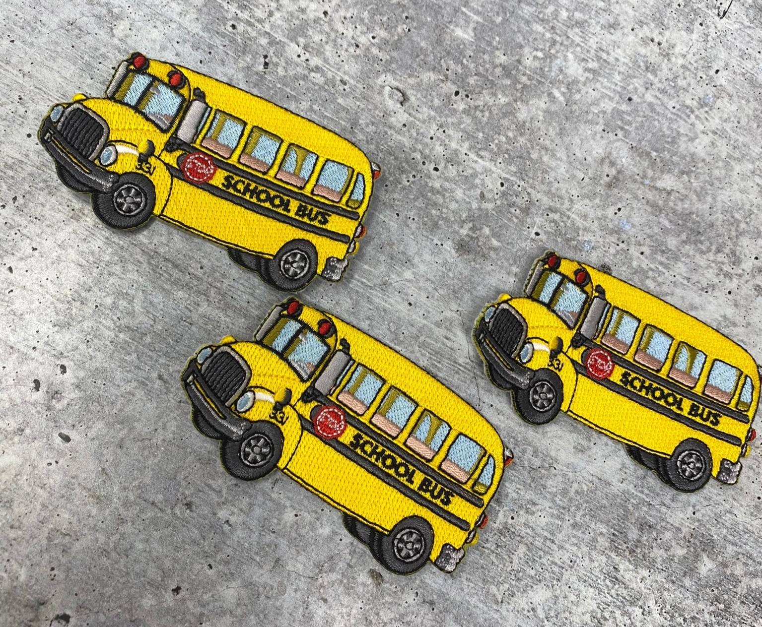 NEW Arrival,"School Bus" 100% Embroidered Patch, Small Iron-on Embroidered, Size 3.5", Cute Yellow Badge for Jackets, Hats, Camos, and Crocs