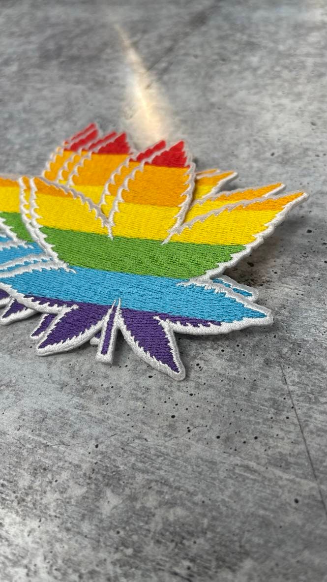 Pride Collection: 1-pc, "Marijuana Leaf" Colorful Weed Patch, 4" Embroidered Iron-on Patch/LGBTQ Patch for Jackets, Hats, Pride Stoner Leaf